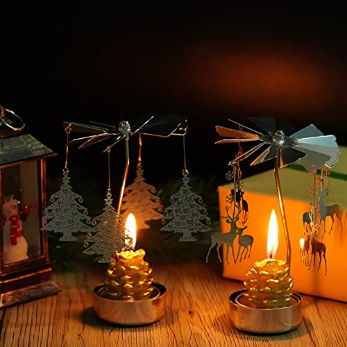 2 Pcs Rotary Candle Holder Spinning Candleholder Christmas Tree & Reindeer Style Heliltd #TOP4