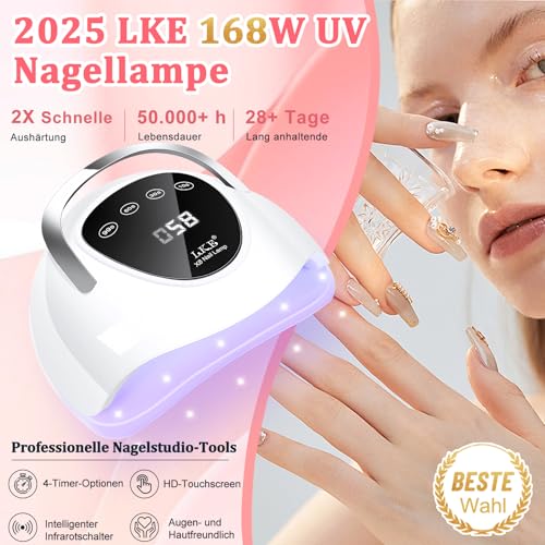 LKE UV Lampe für Gelnägel 168W led lampe nägel UVs Lampes Nägel mit 4 Timer LCD Display Smart Sensor Premium Nageltrockner UV LED Lampe für Nägel Professionelle Nagellampe für Zuhause & Nagelstudio
