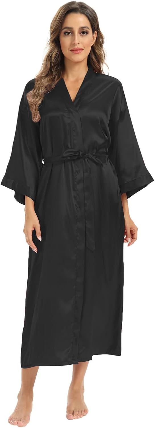 Women's Soft Long Satin Robes Long Silk Robes Full Length Robes Kimonos Silky Bath Robe Dressing Gowns - Image 3