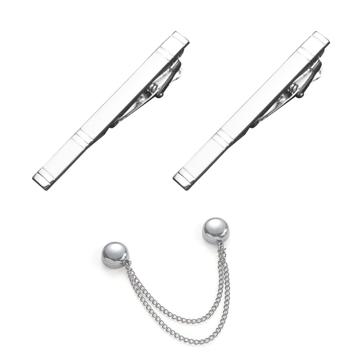 Rnfksu Unisex Silver 2 Pieces Of Men's Tie Clips And 1 Piece Of Cuff Magnet Buckle, Simple Tie Decoration, Wedding Suit Accessories, Fashion Accessories.