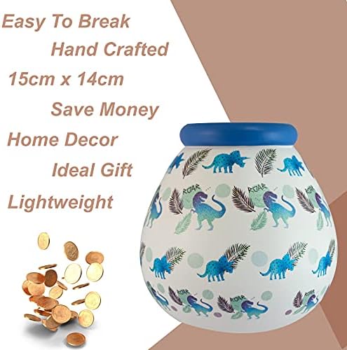 Pot of Dreams Box | Dinosaur Roar Money Pot | Break to Open Piggy Bank | Babies Savings Jar for Nursery Room Decor | Functional Birthday Gifts for Kids | Ceramic | White & Blue, Blue, One Size