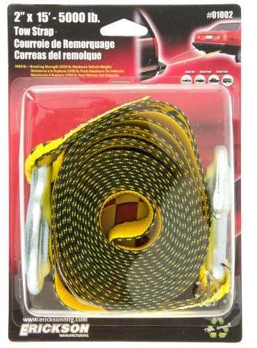 Erickson 01002 Yellow 2" X 15' Tow Strap With Hooks #TOP1