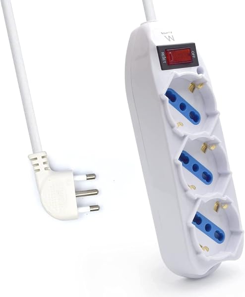 Multipresa a 3 Posti, Ciabatta Elettrica con 3 Prese Schuko/Tedesche e Italiane 10A/16A - Spina Italiana 10A - Potenza 250V/2500W - Cavo da 1,5 Metri, Prese Angolate a 45° - 1
