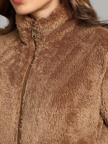 Image of Alan Jones Clothing Women's Fluffy Yarn Fleece Full-Zip Jacket | Soft Lightweight Warm Outerwear with Stand Collar & Piping at Hem & Cuffs