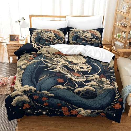 Housse de couette dragon 3D parure de lit microfibre douce 135x200
