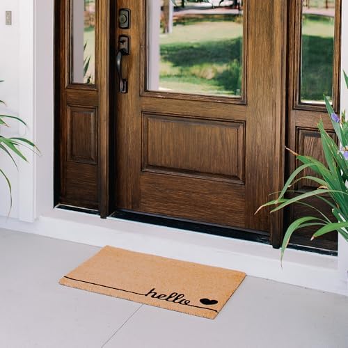 THEODORE MAGNUS Door Mat - Welcome Mat for Front Door with Non-Slip Backing - Durable Coir Doormat - Perfect for Outside Entrance and Entryway Matt - Outdoor/Indoor - Hello Love - 17" x 30" - 1