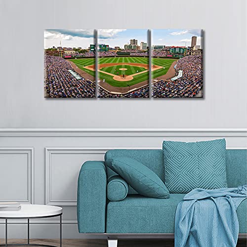 Framed Wall Art Wrigley Field In Chicago Wall Pictures For Living Room Baseball Field Skyline Canvas Paintings Sports Stadium Bedroom Wall Decor Modern Artwork For Office Ready To Hang - 36"Wx16"H #TOP2