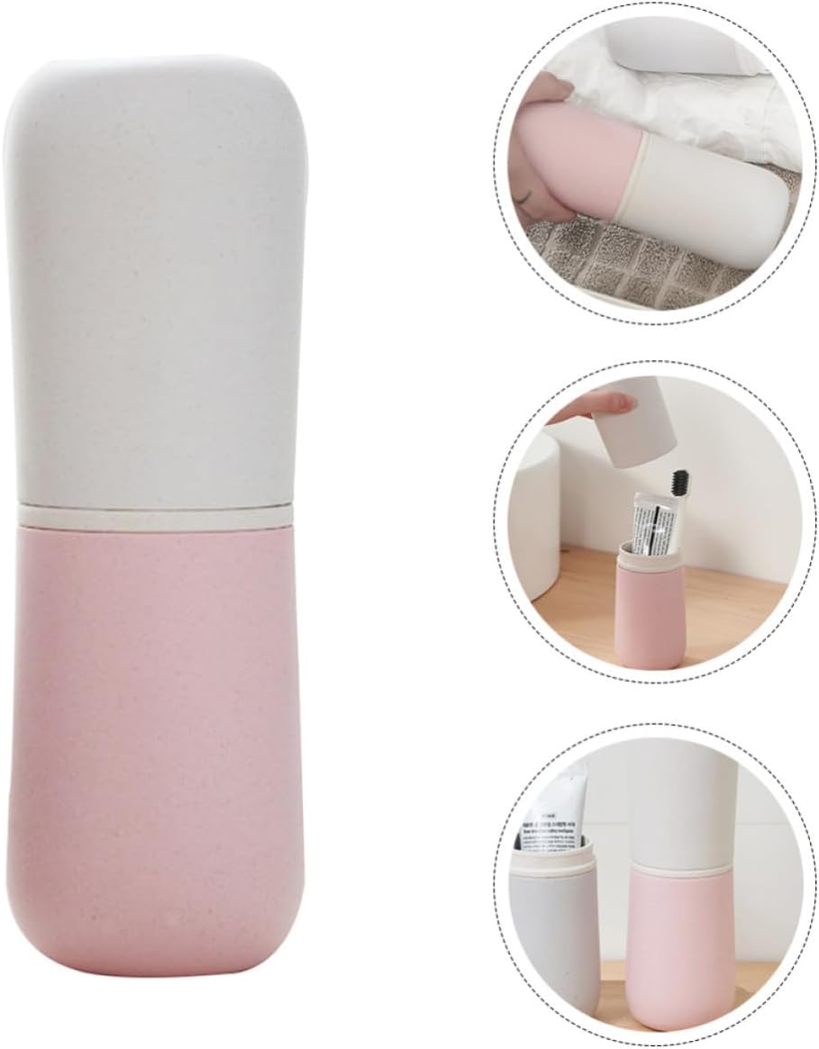 Portable Toothbrush Container Pink Plastic Bathroom Cup for Travel Storage | Toothpaste Case, Sturdy Design, Protects Brush Shape, Daily Use at Home