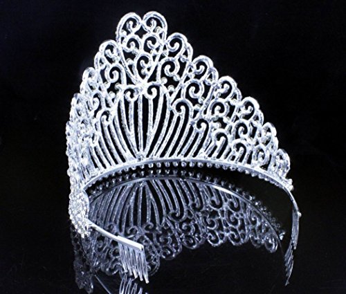 Janefashions 5.25" H Clear White Austrian Crystal Rhinestone Tiara With Hair Combs Crown Headband Headpiece Queen Princess Pageant Party Theater Show Silver T11990 #TOP4