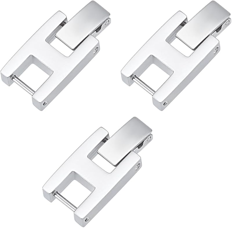 3 PCS Watch or Bracelet Fold Over Clasp Stainless Steel Watch Extension Clasp Square Metal Strap Replacement Accessories for Jewelry Making Women Adults DIY Craft,Silver,21x10mm