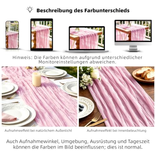(2 Stück) Käsetuch Tischläufer Hellrosa, 300 x 90 cm Boho Gaze Tischläufer Cheesecloth Läufer für Hochzeit, Geburtstagsfeiern, Babypartys… – Ansicht 3