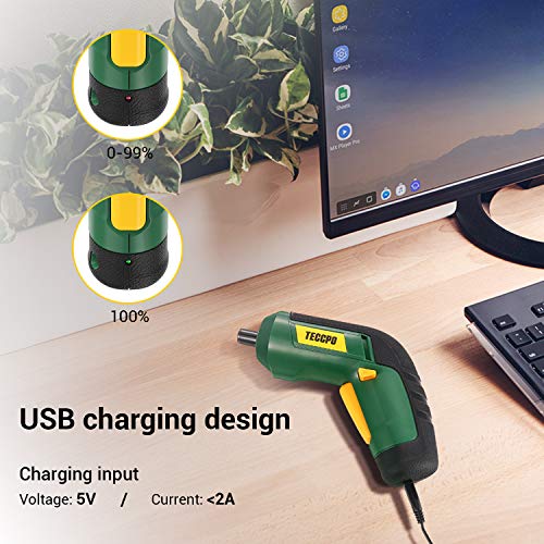 Cordless Screwdriver, Electric Screwdriver Rechargeable, 4V 2000mAh Li-ion, MAX Torque 4Nm - Dual LED, Palm-Sized, 6 Pcs Various Bits, USB Charging with Cable