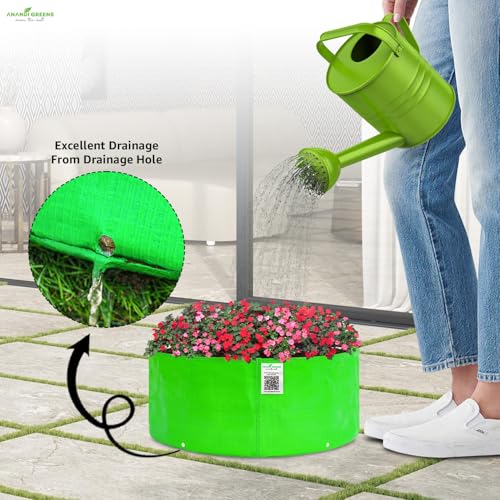 Image of Anandi Green's Premium HDPE Uv Protected 260 GSM Round Shaped Green Colour Plants Grow Bags Suitable for Terrace and Vegetable Gardening 15x6 Inch Pack of 4 Plant Bag