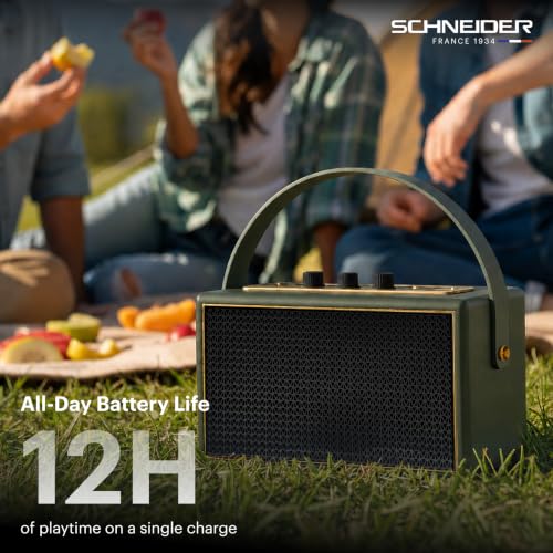 Image of Schneider ENERZA HP60 Wireless Portable Home Audio Speaker | 60W Triple-Driver 360 Sound | Wooden Acoustic Enclosure with Bluetooth 5.4 IPX4 Splashproof | Vintage Classic Design - Jade