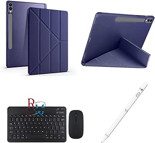 Samsung Galaxy Tab S9 FE Plus 12.4 inç Uyumlu Standlı Kılıf Dokunmatik Kalem ve Klavye Mouse 3lü Set Lacivert