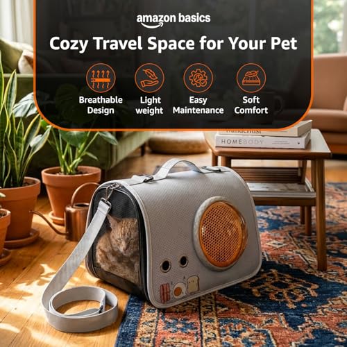 Image of Amazon Basics Premium Pet Carrier Backpack | White | Spacious and Breathable Design | Durable Travel Bag for Cats, Kittens and Puppies | 39cm x 23cm x 23cm