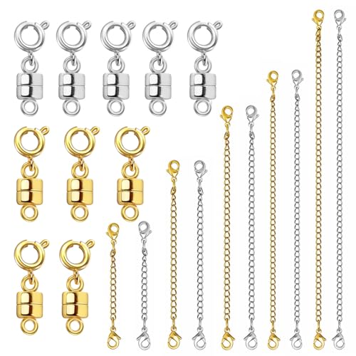 Evnlo Necklace Extender and Magnetic Necklace Clasp Gold and Silver Chain Extenders for Necklaces Bracelet Jewelry