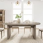 Garvee 71'' Oval Dining Table for 6-8 People, Long Large Kitchen Table with Thick Sturdy Wooden Base, Farmhouse Dining Room Table for for Kitchen, Living Room, Office, Grey Walnut