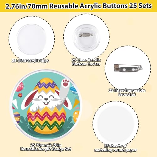 Happizza 25pcs Acrylic Clear Button Pins,2.76 Inch Custom Pin Badges, DIY Blank Buttons Pins,Round Photo Buttons Personalized Button Making kit for Craft