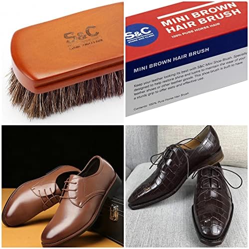 Stone and Clark Mini Brown Horse Hair Shoe Brush - Portable Horse Hair Brush with Natural Wood Handle - Soft Bristle Shoe Brush for Cleaning, Buffing & Polishing Leather Shoes - Travel-Friendly Size