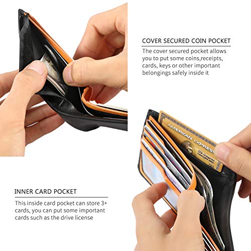 Calfskin Slim Wallets For Men RFID Blocking Leather Minimalist Front Pocket Mens Bifold Wallet Easy Access Ladder Card Slots (Black)3