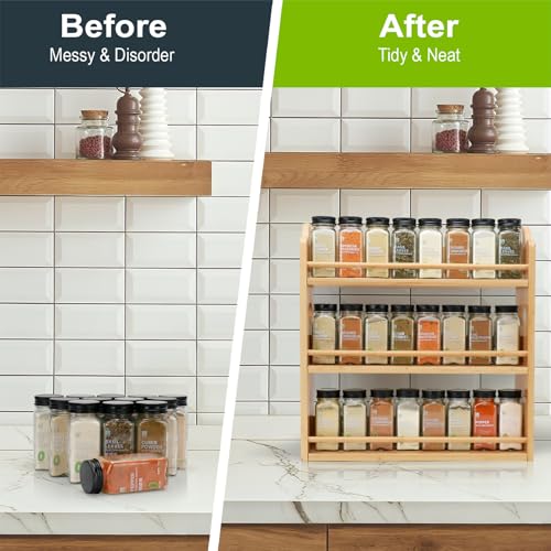 Image of 3-Tier Bamboo Spice Rack, Wall Mount & Countertop Spice Organizer