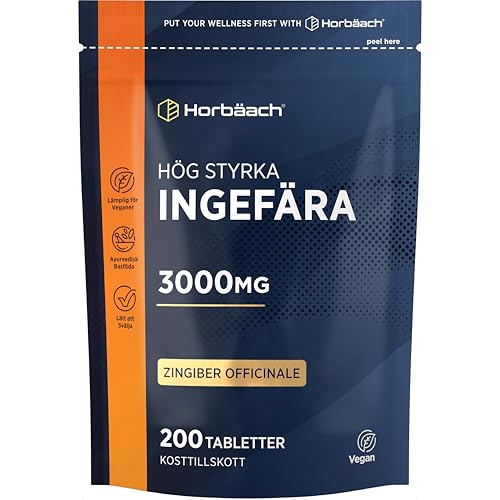 Ingefära Kapslar Vegan 3000mg | 200 Veganska Tabletter | Ingefära Extrakt Kosttillskott | Ayurveda | Ginger Root Extract Supplement | av Horbaach