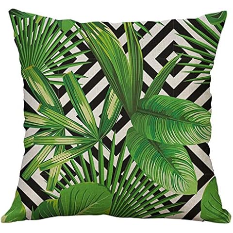 Sonojie Simple Linen Creative Lovely Pillow Cover Pillow Cover Car Pillow Cover Geometric Pattern Base Tropical Plantn Leaves Printing Cover