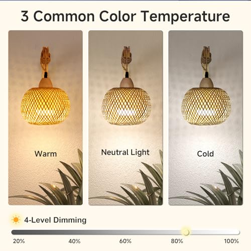 Image of NIORSUN Boho Wall Sconce, Wireless Rechargeable Battery Powered with Vintage Woven Design for Bedroom, Living Room, Dimmable LED with 3 CCT and 6 RGB Solid Color, Timer, Easy Install