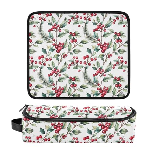 Bolsa de viaje para herramientas de cabello resistente al calor Red Berries Holly Leaves Pine Marble miniatura 3