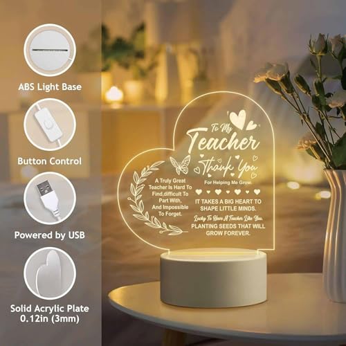 Image of Gifzy Teacher Appreciation Gifts - Engraved Night Light, Teacher Gift for Women on Birthday, Retirement, Farewell, Thank You Gifts for Teachers from Student