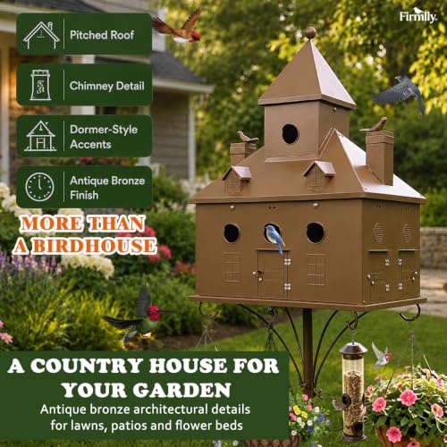 Image of Metal Birdhouse with Pole, 7-Room Castle, 7-Prong Ground Stake