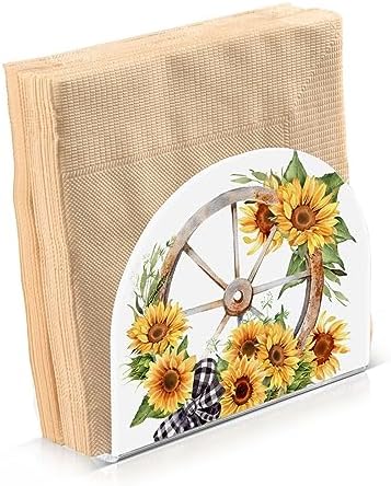 Napkin Holder, Clear Acrylic Paper Napkin Holders Vintage Sunflower Watercolor Tissue Box Dispenser Stand Tabletop Space Saver Upright Napkin Towel Holders for Kitchen Restaurant Home Decor