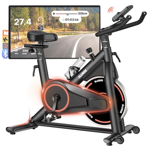 Heimtrainer Fahrrad mit App, Leises Hometrainer mit Verbessertem LCD-Monitor, Ergometer Spinning Bike Indoor mit Verstellbarem Widerstand, Fitnessbike bis 160KG für Kardio-Training zu Hause