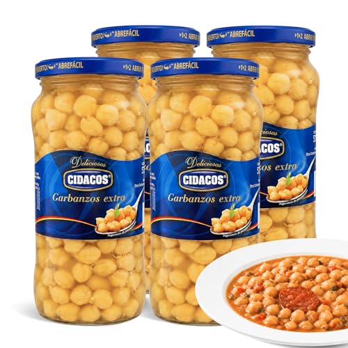 Garbanzos cocidos Extral, Ideal como guarnición, plato principal o en ensaladas, Conservar en lugar fresco y seco, Peso neto 570 g, Peso escurrido 400 gr, Formato tarro de cristal, 4 Unidades