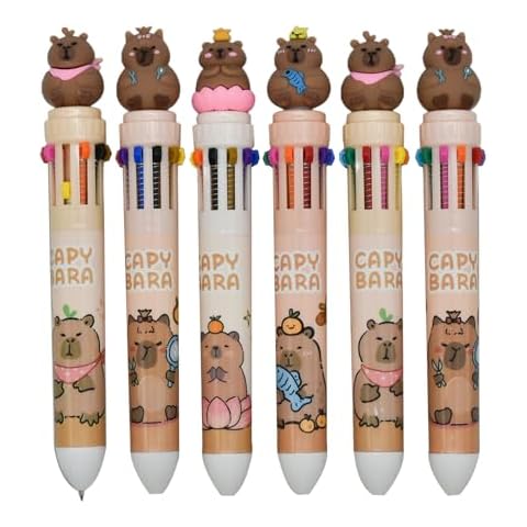 Lopenle 8 Pieces Multicolor Pens 10-in-1 Capybara Ballpoint Pen 10 Colors Retractable Ballpoint Pens For School Home Office Stationery Cover