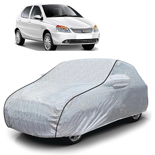 Image of Sulfar 100% Waterproof Car Body Cover Compatible with Mirror for Tata Indigo (Triple Stitched, Full Bottom Elastic, Magic Silver with Black Piping)