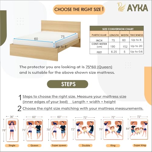 Image of Ayka 100% Waterproof Cotton Terry Mattress Protector Double Size Breathable Hypoallergenic Noiseless Ultra Soft Fitted Bed Protector 72x48 inch Mattress Cover /Bed Cover (Sky Blue, Double (72 * 48 inch))