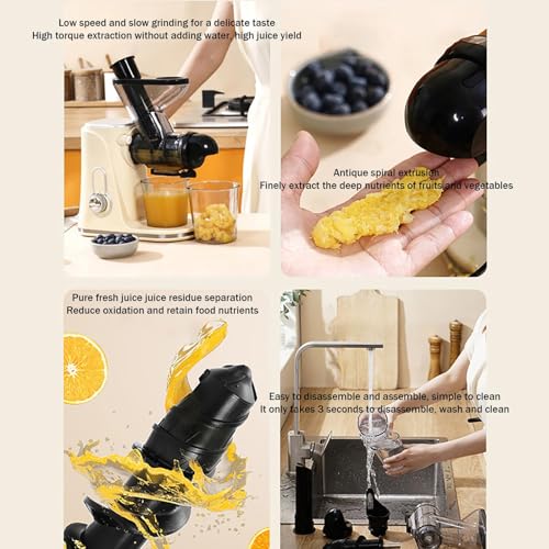 Exprimidor de prensa en frío con separación de residuos, extractor de jugo de masticación lenta, 90% de rendimiento de jugo, funcionamiento silencioso, fácil de limpiar, compacto para uso doméstico