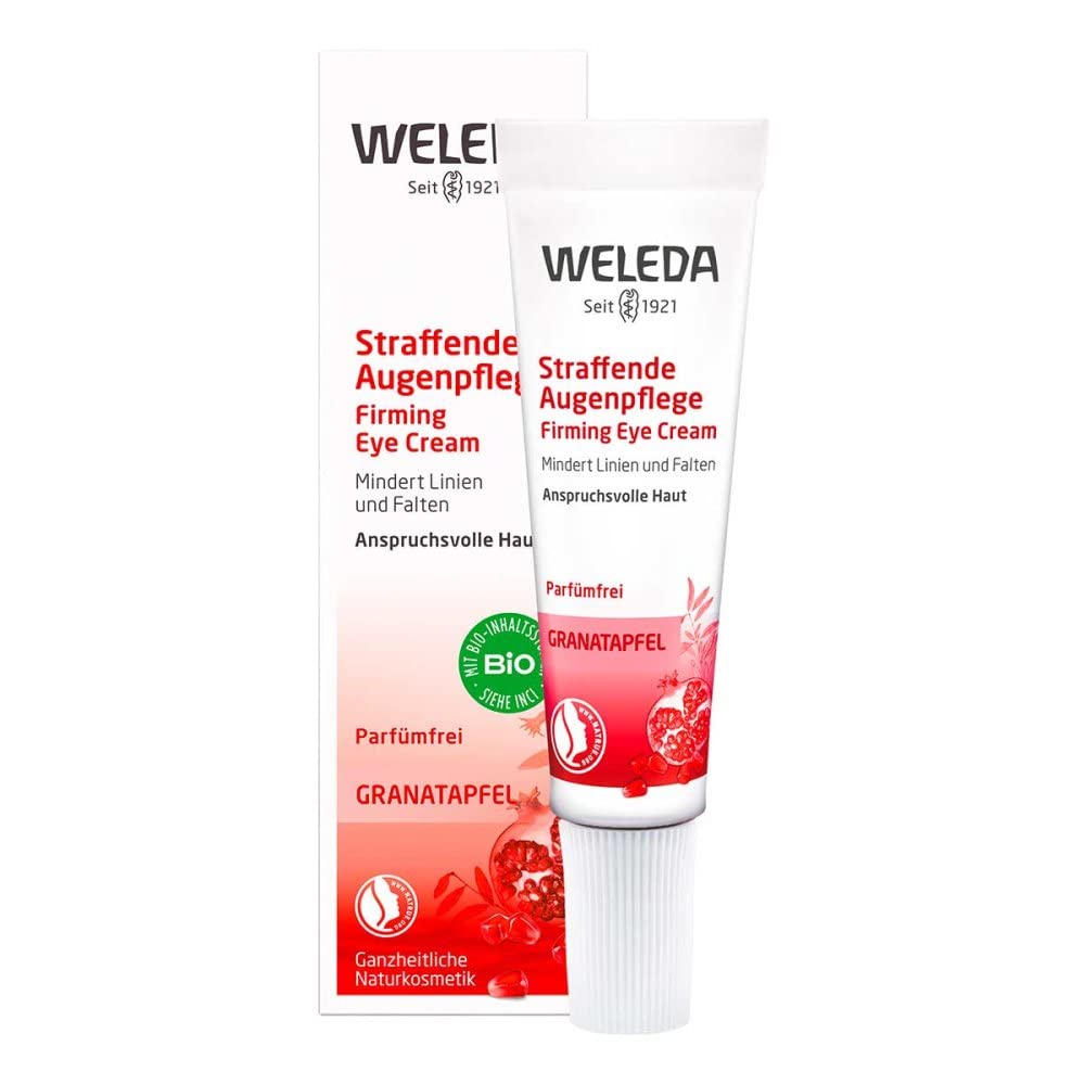 WELEDA Bio Granatapfel Straffende Augenpflege, Naturkosmetik Augencreme schützt vor Umwelteinflüssen, mindert Falten und strafft die feine Haut um die Augen für Männer und Frauen (1 x 10 ml)
