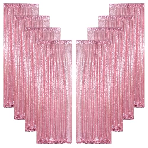 ShinyBeauty Rose Pink Backdrop 2FTx8FT Sequin Backdrop 8 Panels Photo Backdrop Pink Backdrop Curtains Shimmer Backdrop Background Sparkly Backdrop 16Ftx8FT Studio Backdrop