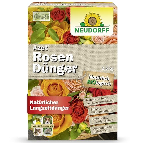 Neudorff Azet rozenmeststof - biologische rozenmeststof met 100 dagen langdurige werking zorgt voor langdurige kleurrijke rozen, vaste planten en bloeiende planten, 2,5 kg