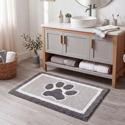 Boao Dog Paw Print Bathroom Rug Tufted Bath Mat Non Slip 24 x 16 Inches by Boao - Used condition - Image 5
