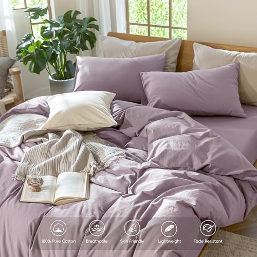 Image of MooMee Duvet Cover Set 100% Washed Cotton Linen Like Oversized King Plus | Relaxed Linen-like Texture. Soft, Breathable & Long-lasting Comfort. Lightweight. Hidden Zipper with 8 Interior Corner Ties