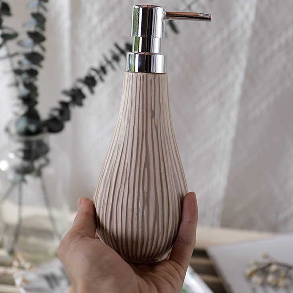 Recargable Dispensador de jabón de cerámica, dispensador de loción de encimera de 450 ml/15,2 oz, dispensador de jabón líquido, decoración del hogar con textura de grano de madera Dispensadores