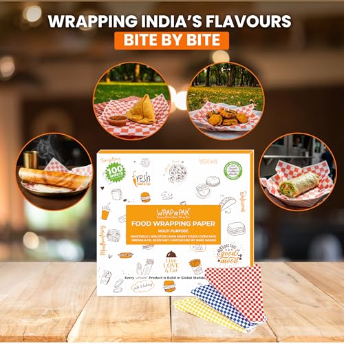 Image of Food Wrapping Paper Sheets | Delhi Sheets | 100 Sheets | Food Grade | Oil Resistant & Non Soggy | Roti Chapati Burger Pizza Sandwich Paper | Parchment Paper (Chequered, 11x12 inch)
