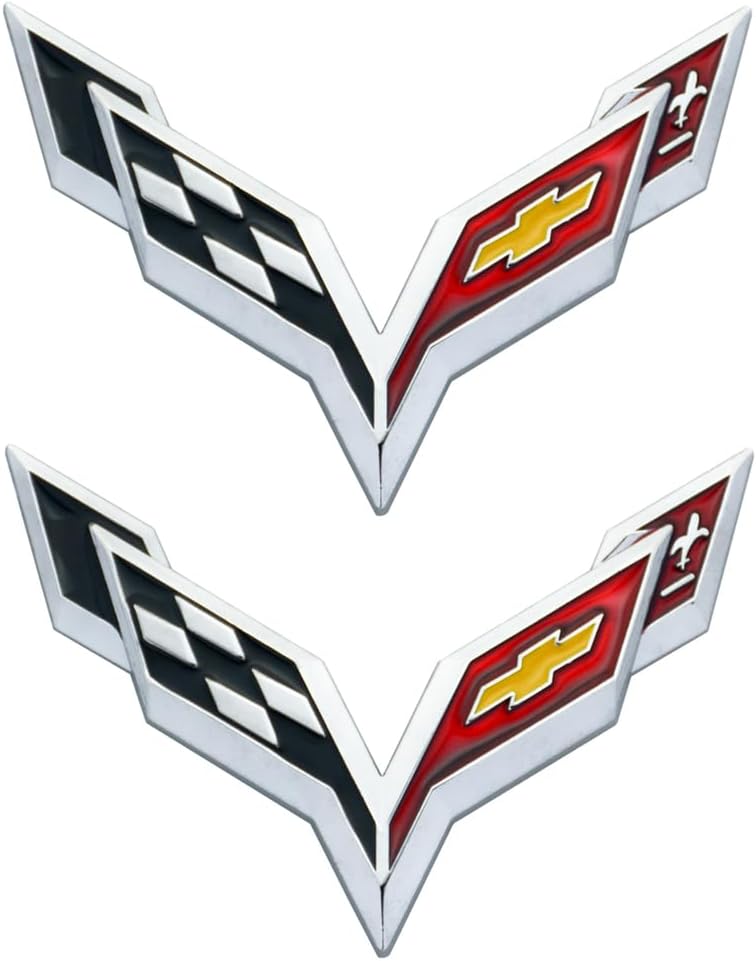 Pair Set Corvette C7 Emblem 3D Metal Badge Cross Flag Symbol Logo Replacement for 14-19 Corvette