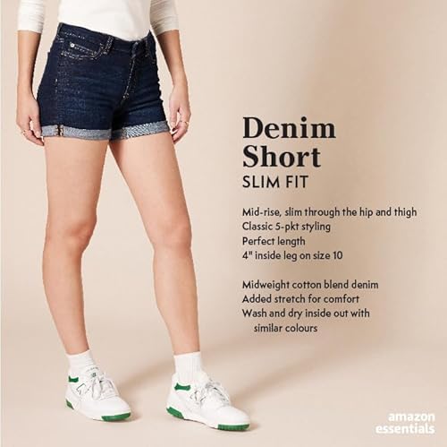 Amazon Essentials Women's Mid-Rise Slim Fit 4" (10.2 cm) Inseam Denim Shorts, Dark Denim, 16 - Image 2
