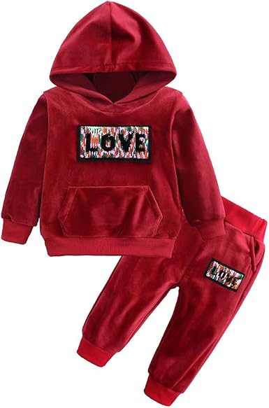 Chándal con capucha de terciopelo para bebés y niñas y niños, pantalones de  chándal para otoño e invierno con letra impresa, 2 piezas: Amazon.es: Ropa