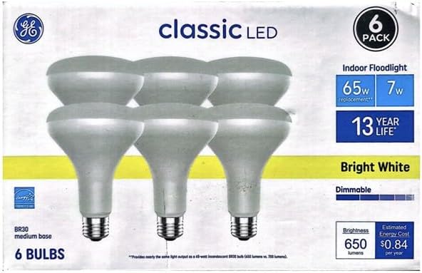 GE Classic 65 W Equivalent Dimmable Bright White Br30 LED Light Bulbs, 6 Pack